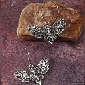 1 pair ladies casual silver butterfly or moth dangle drop gothic earrings jewel